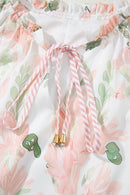 Pink Plus Size Floral Print Striped Detail Short Summer Dress