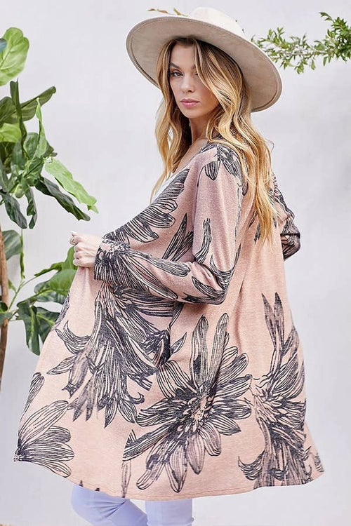Shopin LA - SG21021-2087 - WOMEN FLORAL PRINT SOFT POCKET CARDIGAN