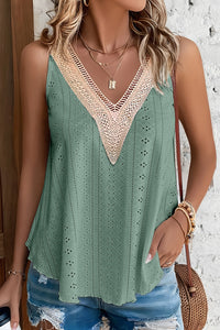 White Lace Crochet Splicing Eyelet V Neck Tank Top
