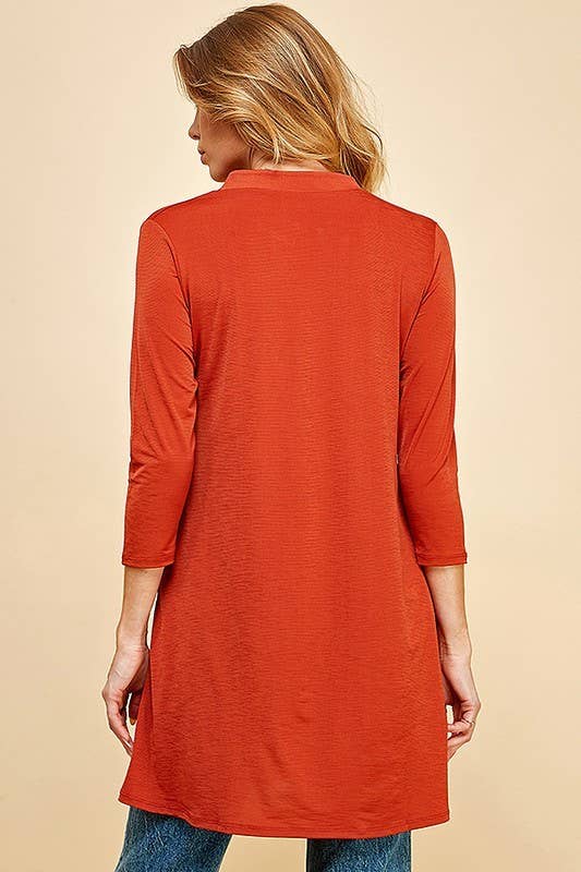 Shopin LA - Q2019D- WOMEN SOLID 3/4 SLEEVE MOCK V NECK TUNIC DRESS