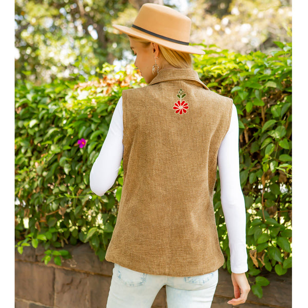 Young Threads - Womens Casual Sleeveless Embroidered Zipper Vest With Pockets