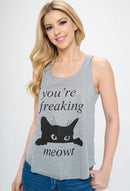 Your're Freaking Meowt Print Graphic Cat Tank Top