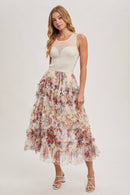 Bluivy - FLORAL RUFFLED MESH MIDI SKIRT