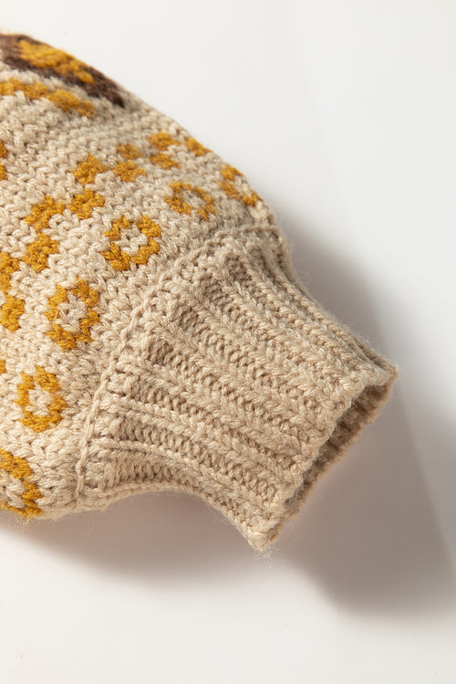 Khaki Geometric Pattern Button V Neck Cardigan