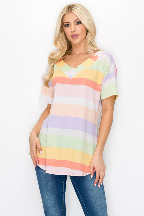 Shopin LA - ST21010-4979 - WOMEN STRIPE V-NECK T-SHIRT