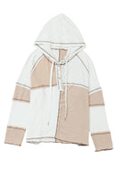 Gray Exposed Seam Ribbed Henley Hooded Long Sleeve Top