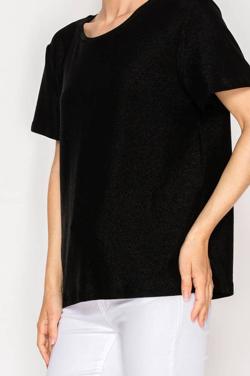 Origami Apparel ~  Lace and Crochet inspired - SUBTLY SPARKLY LUREX FABRIC SHORT SLEEVE TUNIC TOPOLS-4874BK