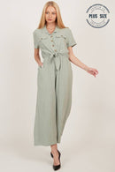 Shopin LA - CSP9220P - PLUS BUTTON UP FRONT POCKET COLLARED JUMPSUIT