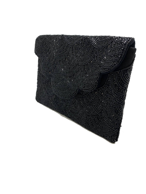 Ole - Scalloped Black Beaded Clutch LAC-SS-412-BLACK