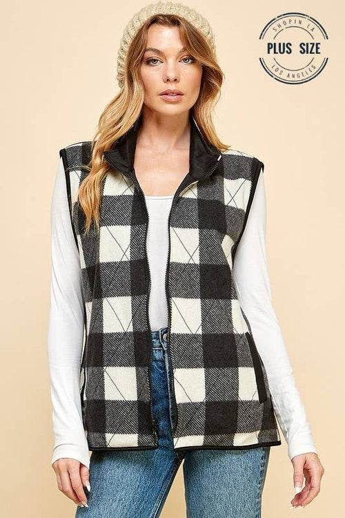 Shopin LA - SPT5193P. - PLUS SIZE REVERSIBLE PLAID ZIP UP POCKET VEST