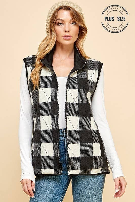 Shopin LA - SPT5193P. - PLUS SIZE REVERSIBLE PLAID ZIP UP POCKET VEST