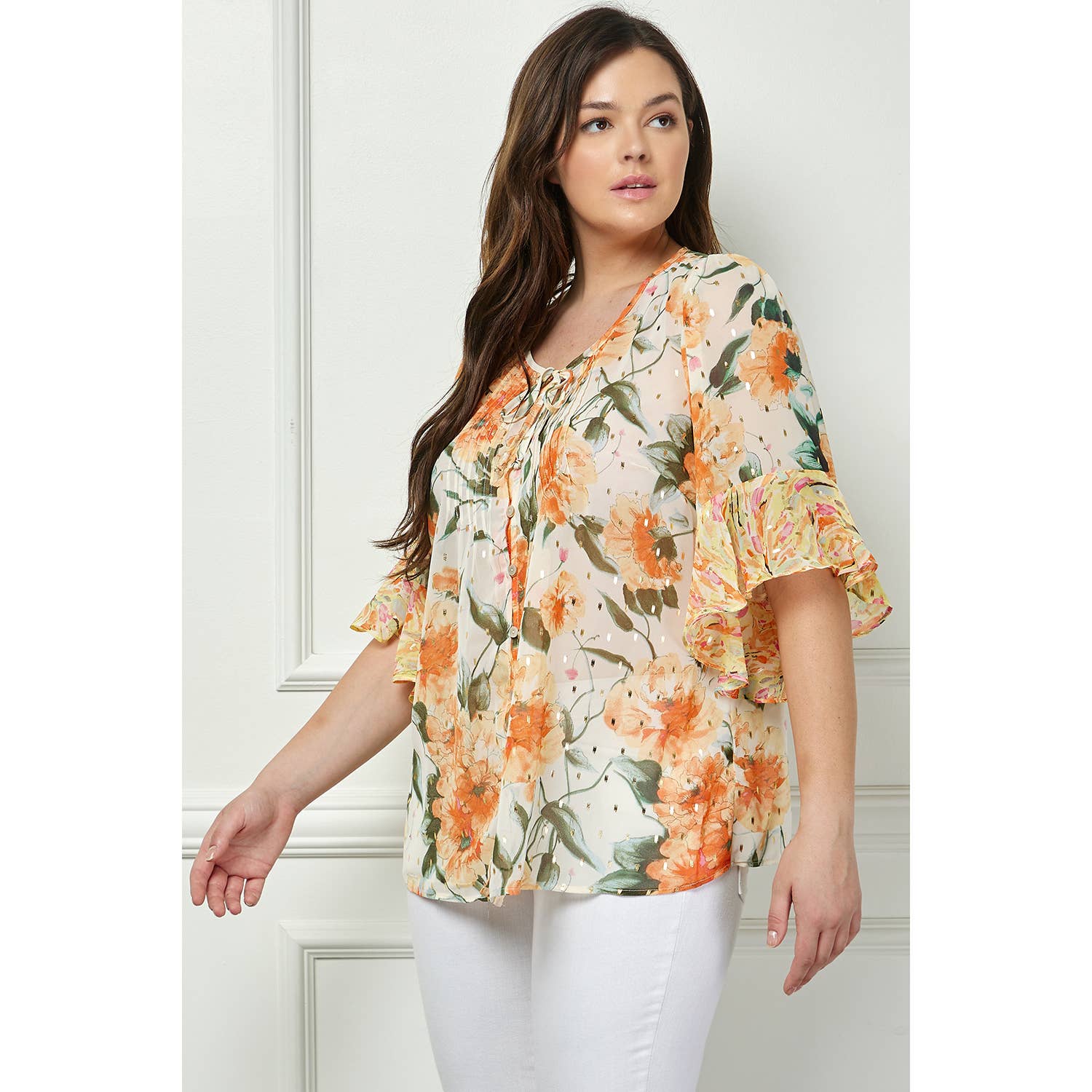 Winslow Collection - PLUS SIZE SHEER PRINTED PEASANT BLOUSE COU95L58X