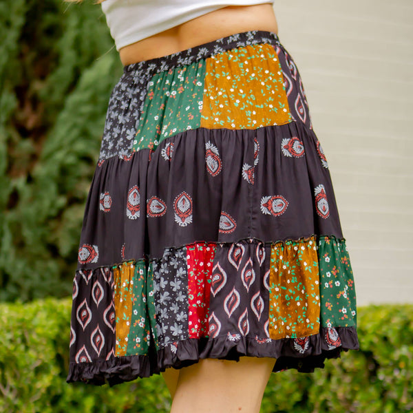 Young Threads - Women Mini Skirt - Black Multi Prints