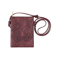 Shine Mark Accessories - Wine - Laser Cut Crossbody Cellphone Bag - Angel Wings