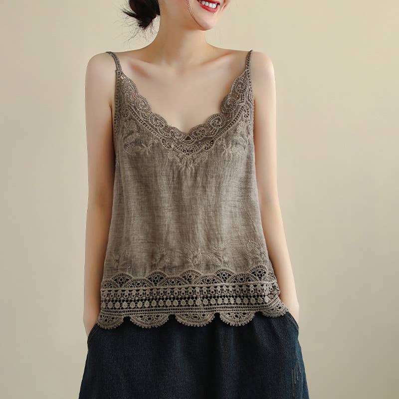 Hope & Sunshine - Lace Trim Camisole Stone Wash Tank Top