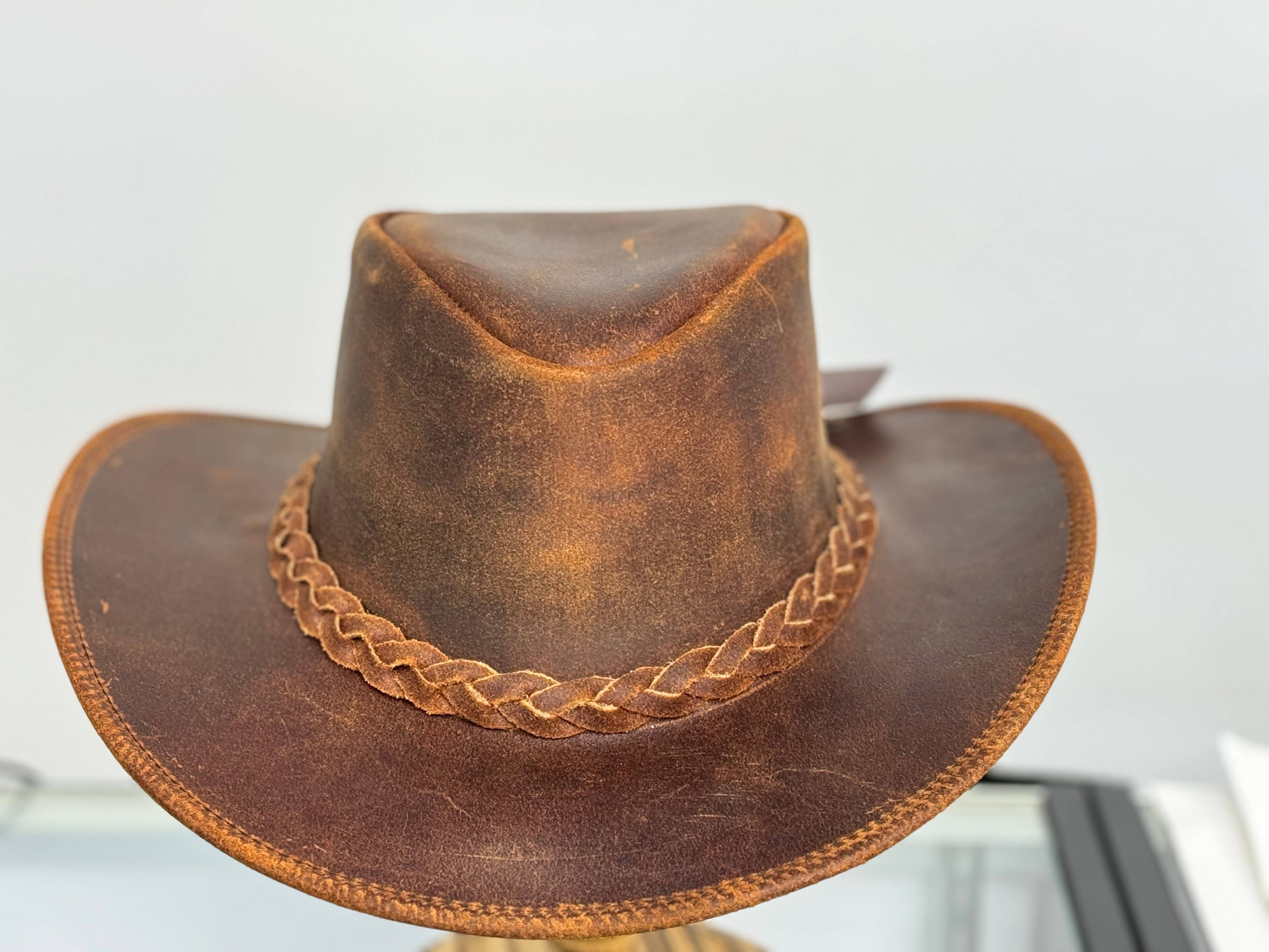 Lesa collection inc - Gunner| Reddish Brown  Leather  Western Outback Cowboy Hat
