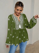 Hope & Sunshine - Boho Lantern Sleeve Tie-Neck Blouse