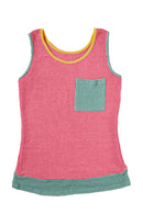 Rose Red Color Block Patched Pocket Waffle Knit Tank Top