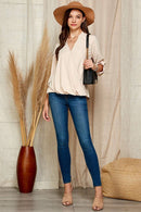 Shopin LA - SP4732T-24926- WOMEN SOLID WRAP CROSSOVER BLOUSE
