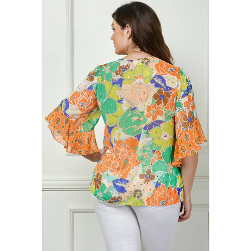 Winslow Collection - PLUS SIZE SHEER PRINTED PEASANT BLOUSE COU95L78X