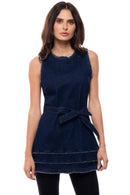 Adore - 2602 Sleeveless Denim Tunic with Tie Belt