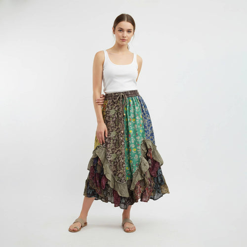 Young Threads - Bohoemian Mid-Length Skirt with Rayon Print (New Color) SK23162
