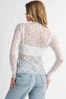 Black Sheer Floral Lace Long Sleeve Slim Fit Top