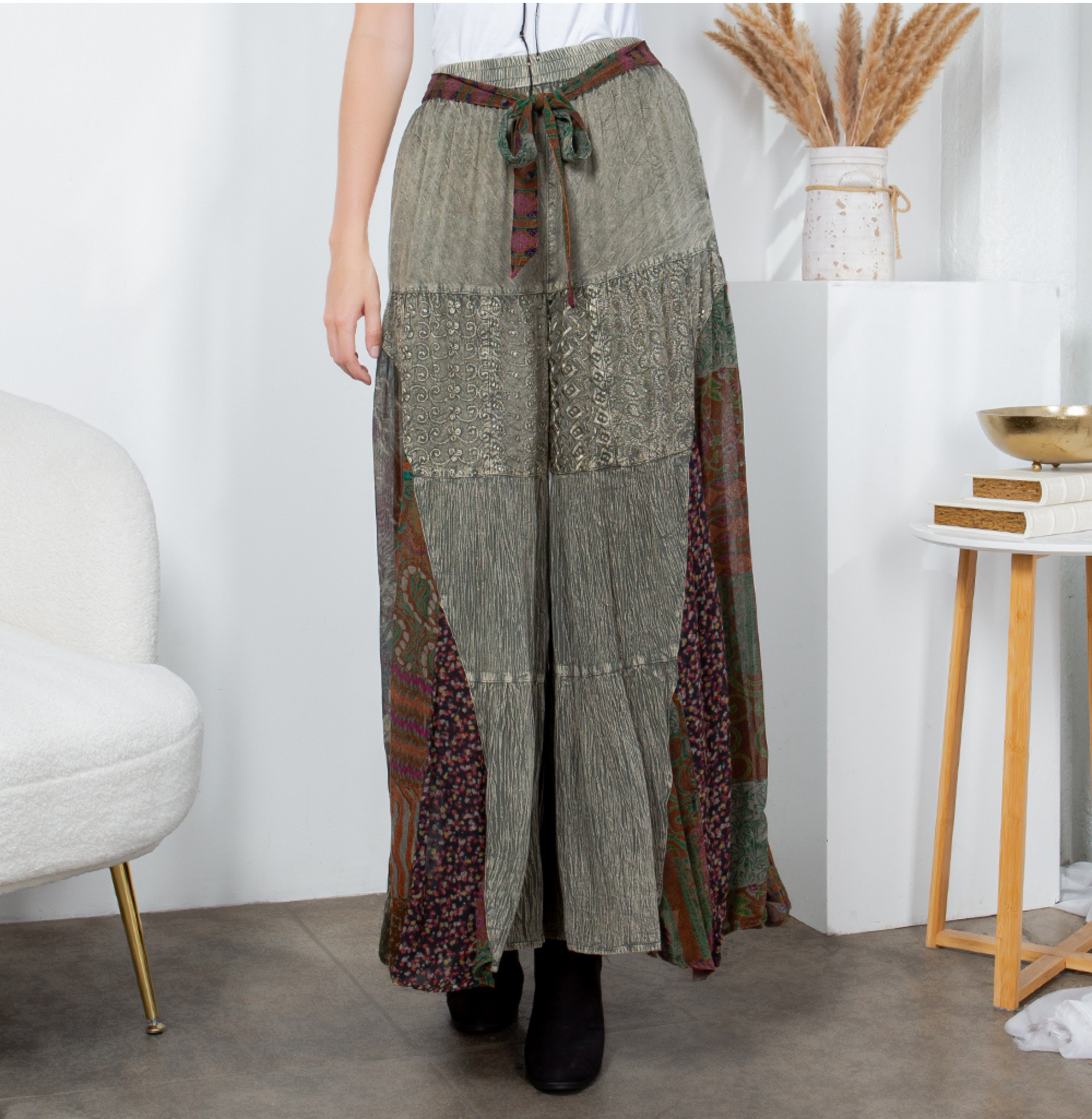 Young Threads - Rustic Bohemian: Side Paneled Patchwork Pants (New Color)