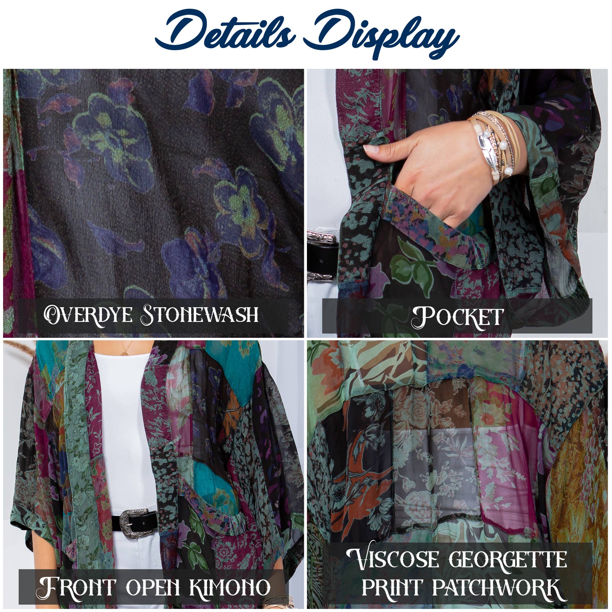 YOUNG THREADS - Western Kimono Top In Overdyed Mix N Match Patches