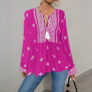 Hope & Sunshine - Boho Lantern Sleeve Tie-Neck Blouse
