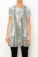 Origami Apparel ~  Lace and Crochet inspired - OLS-4691 SIL-TURQ