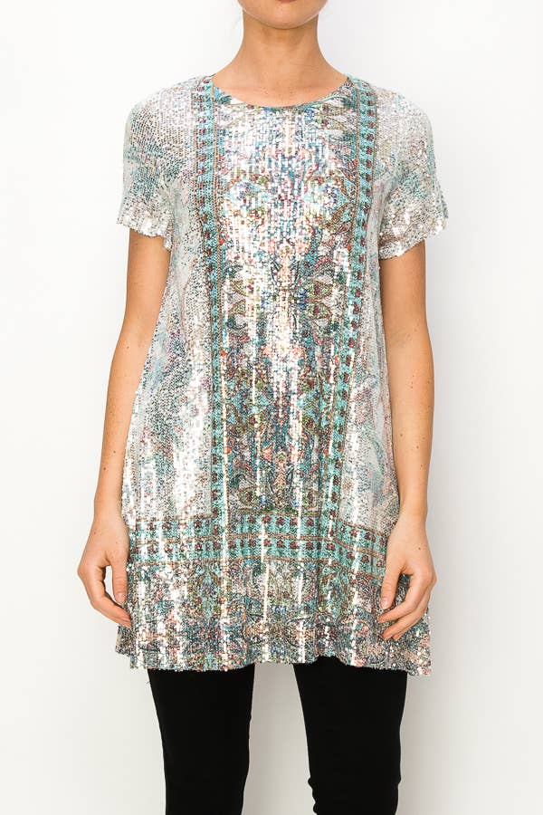 Origami Apparel ~  Lace and Crochet inspired - OLS-4691 SIL-TURQ