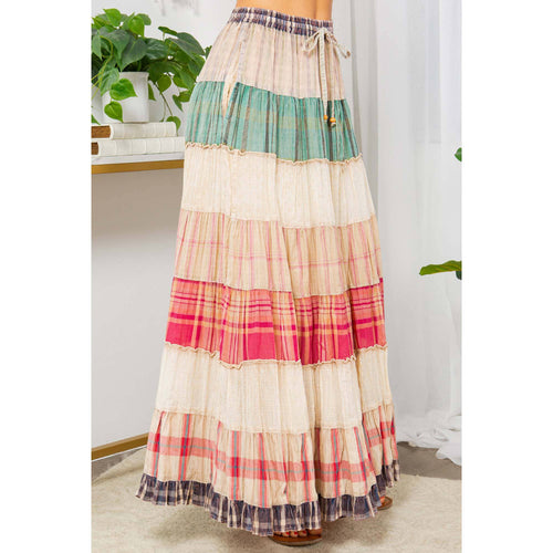 Young Threads - Vintage Vibes: Crinkled Tiered Skirt With Mixed Cotton Dobby