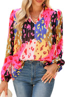 Orange Leopard Print Puff Sleeve Crinkle Blouse