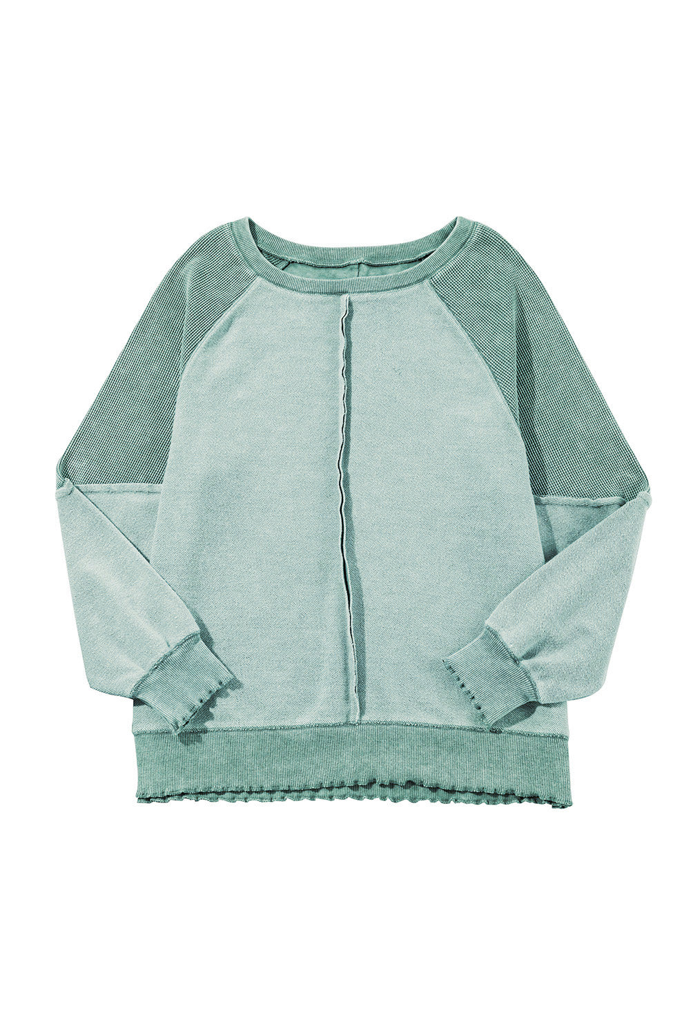 Orchid Petal Waffle Patchwork Raglan Sleeve Exposed Seam Sweatshirt