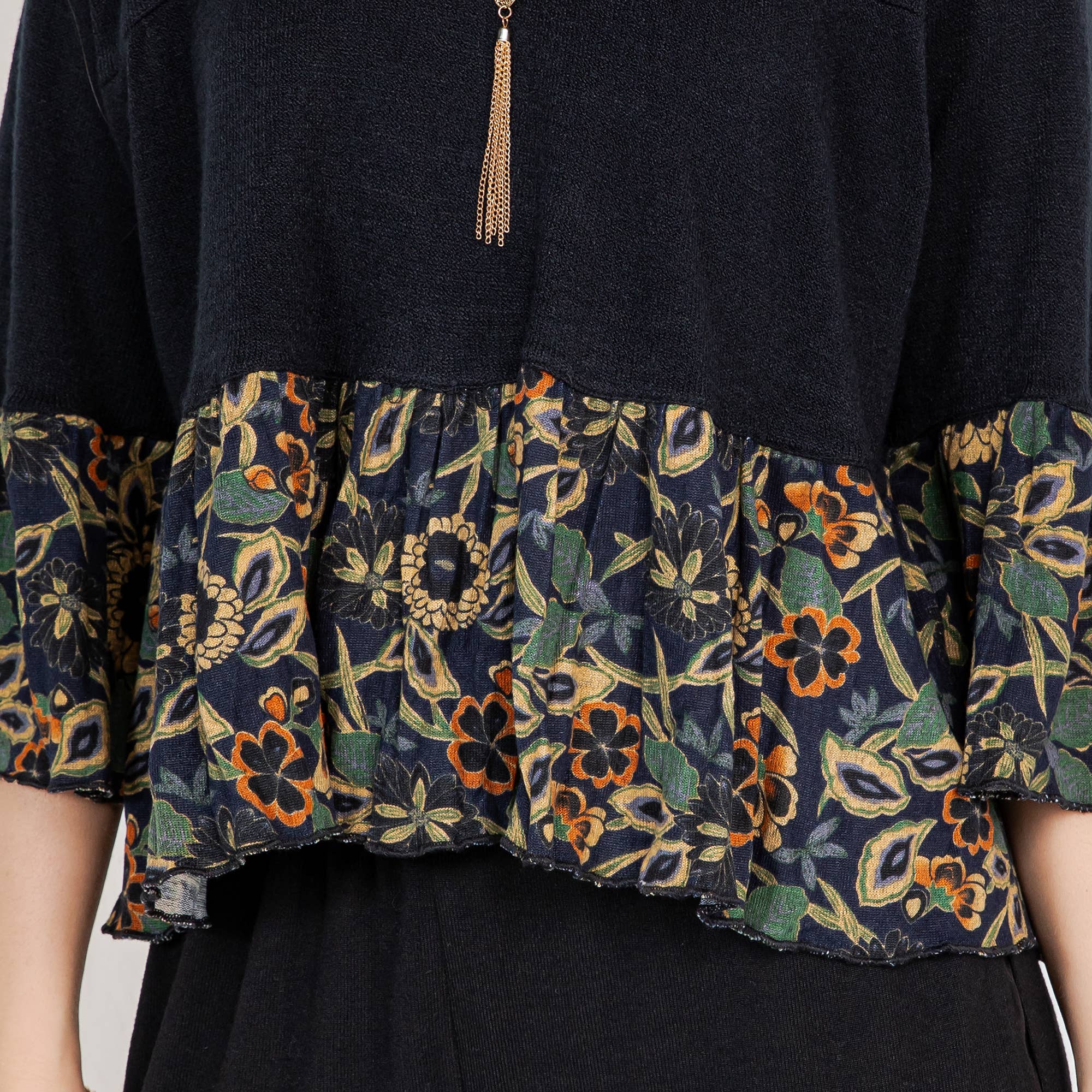 Young Threads - Chic Boho Set: Sweater Jhabla & Mixed Print Drape Pants