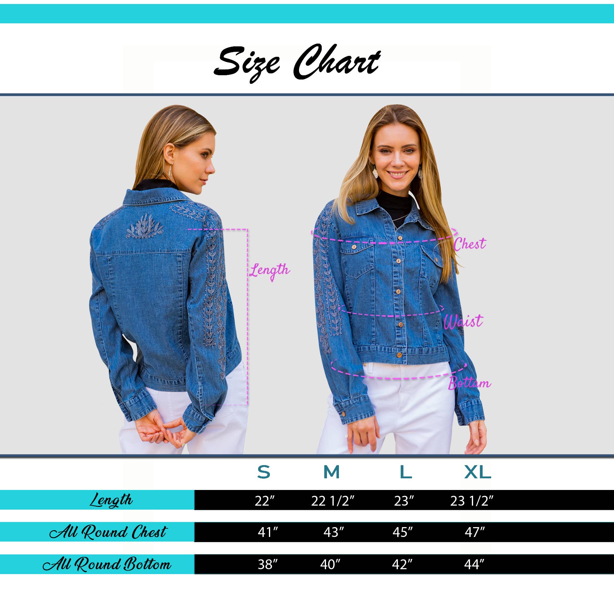 Young Threads - Western Women’s Long Sleeve Button Down Crop Denim Jacket