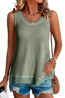 Black Scoop Neck Waffle Knit Splicing Flowy Vest