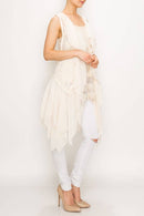 Origami Apparel ~  Lace and Crochet inspired - CHIFFON LAYERED CROCHET VEST -4384 NAT