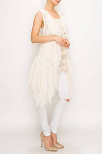 Origami Apparel ~  Lace and Crochet inspired - CHIFFON LAYERED CROCHET VEST -4384 NAT