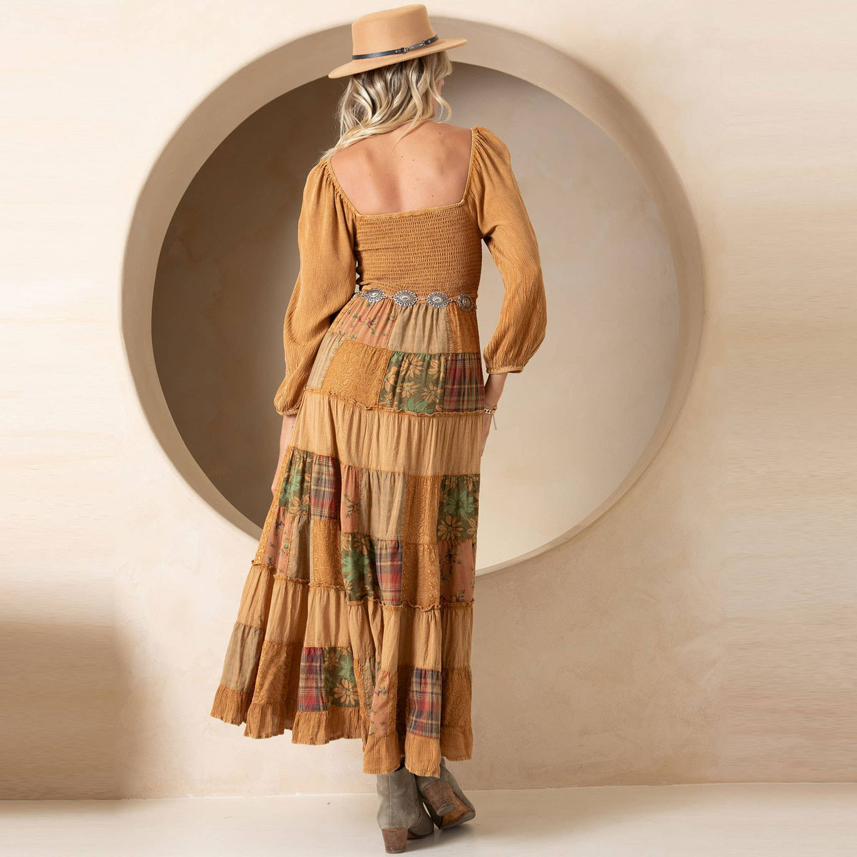 Rustic Maxi Young Threads - Rustic Bohemian: Smocked Patchwork Maxi Dress - New ...