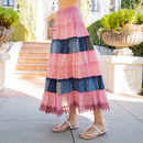 Young Threads - Women Long Tiered Western Skirt, Lined With Two Pockets