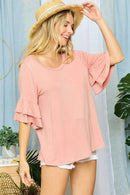 Madelyn - LYT15160-RUFFLE SLEEVE RELAXED FIT TOP