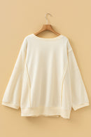 Beige Plus Size Raw Seam Detail Floral Bow Patched Baggy Pullover