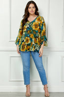 Winslow Collection - PLUS SIZE RUFFLE SLEEVE V-NECK SWING BLOUSE