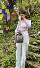 Earth Divas - Cotton Backpack With Embroidered Butterfly, Blue