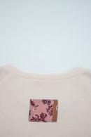 Beige Paisley Ethnic Print Waffle Patchwork Long Sleeve Loose Top