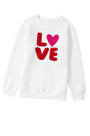 White XOXO Chenille Letter Patch Quilted Sweatshirt