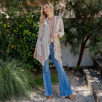 Young Threads - Artisan Plush Knit Kimono Shrug with Handcrafted Embroidery