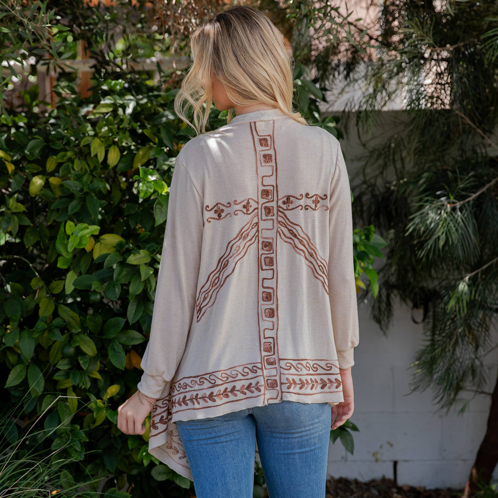 Young Threads - Artisan Plush Knit Kimono Shrug with Handcrafted Embroidery
